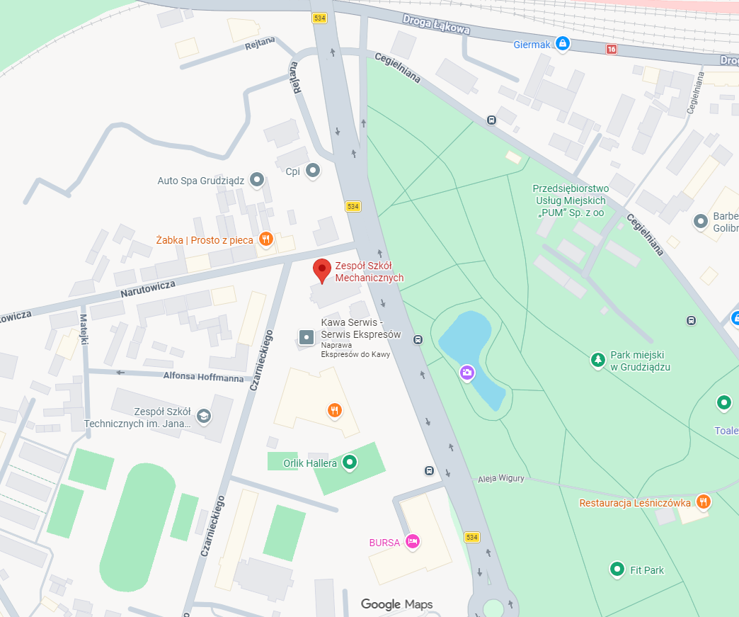 Mapa dojazdu do Zespołu Szkół Mechanicznych w Grudziądzu
