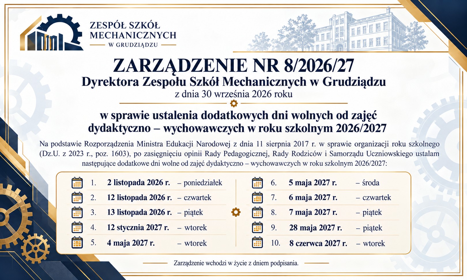 ZARZĄDZENIE NR 8/2026/27